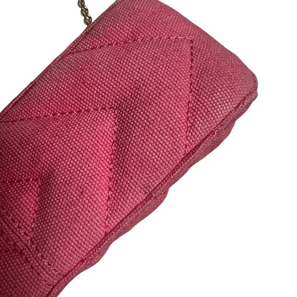Sandro Pink Yza Quilted Gold Chain Canvas Bag - Picture 10 of 12